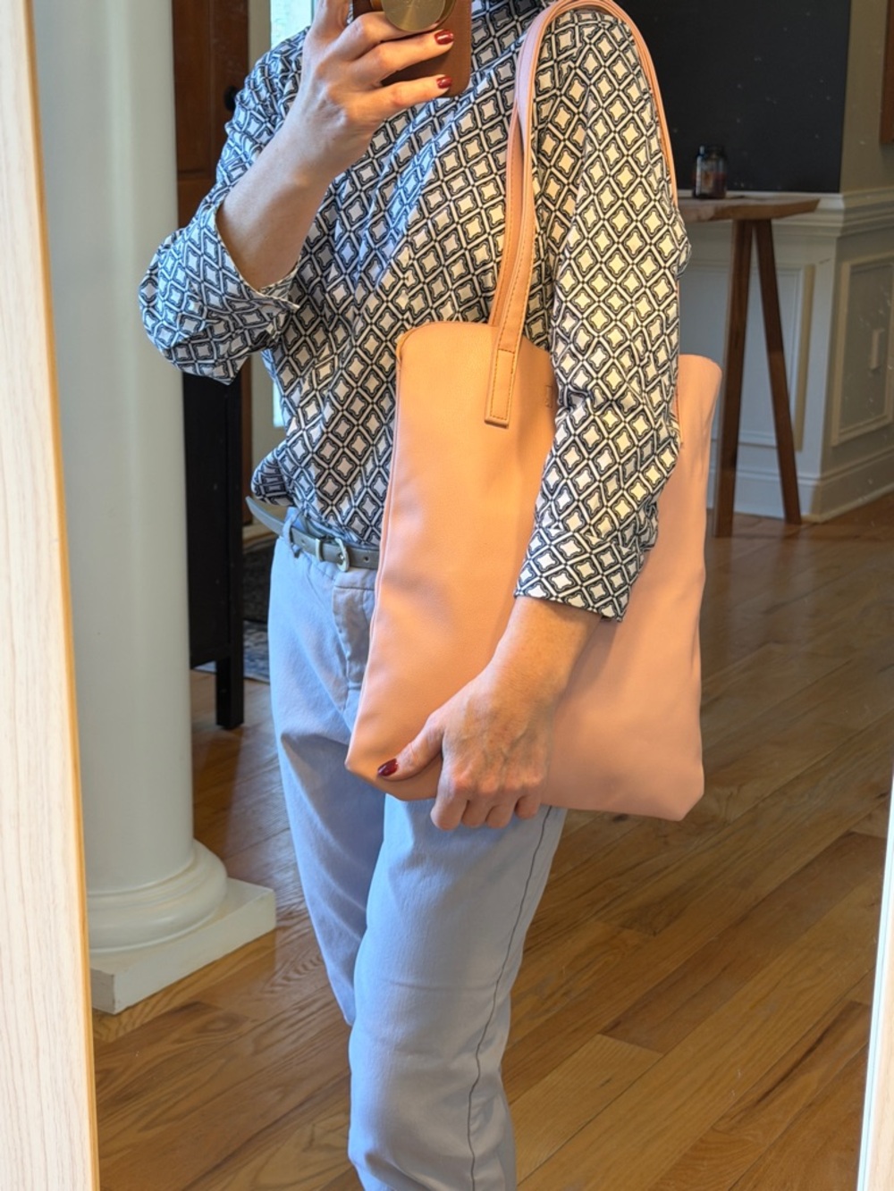 Minimalist Soft Barbiecore Pebbled Faux Leather Tote Bag, Dusty Pink (EUC)